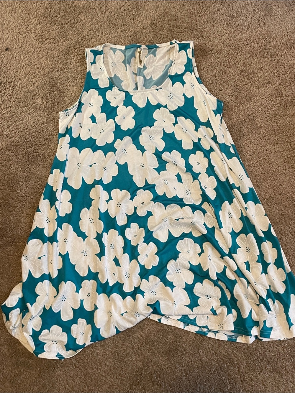 Girls Teal Floral Swing Dress - White Flower Print